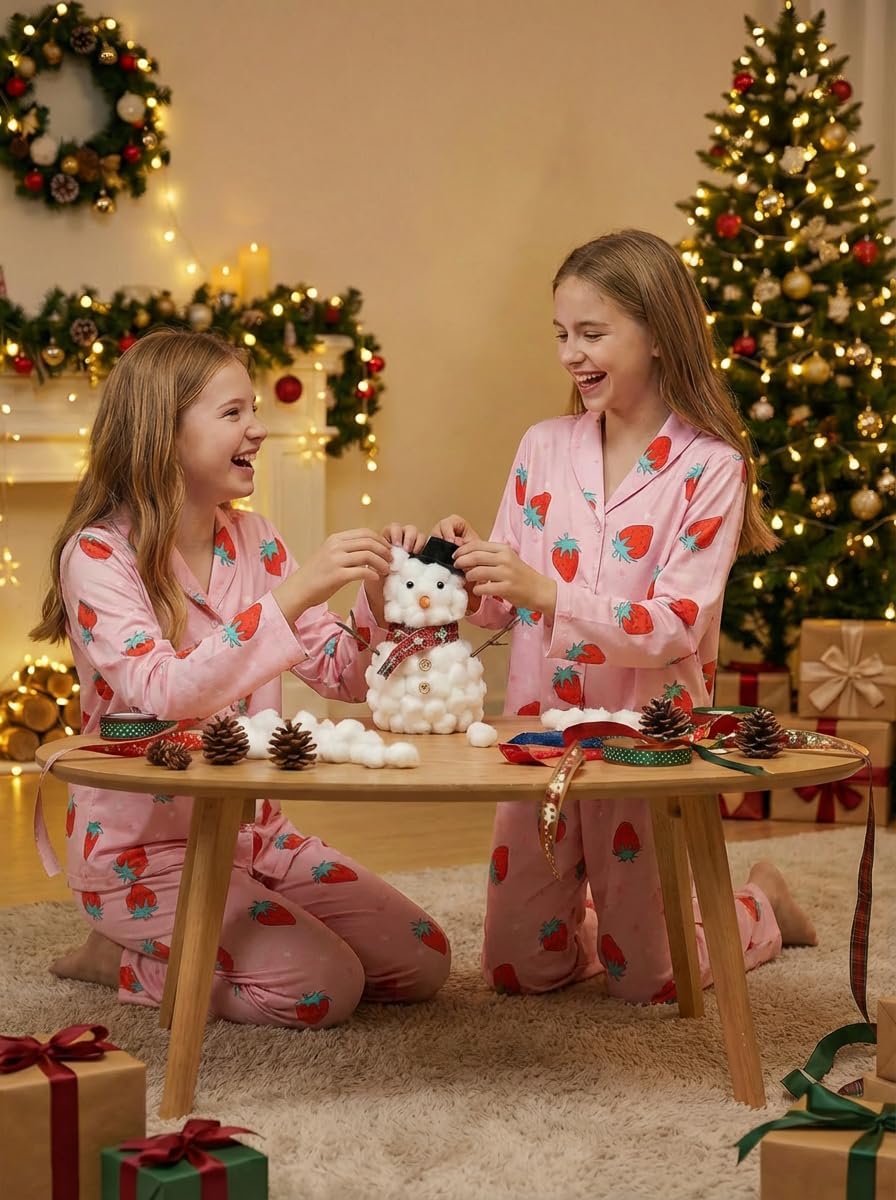 Pyjamas Mädchen Kinder, Süße Pyjama Sets, Satin Pyjamas für Mädchen 5-14 Jahre