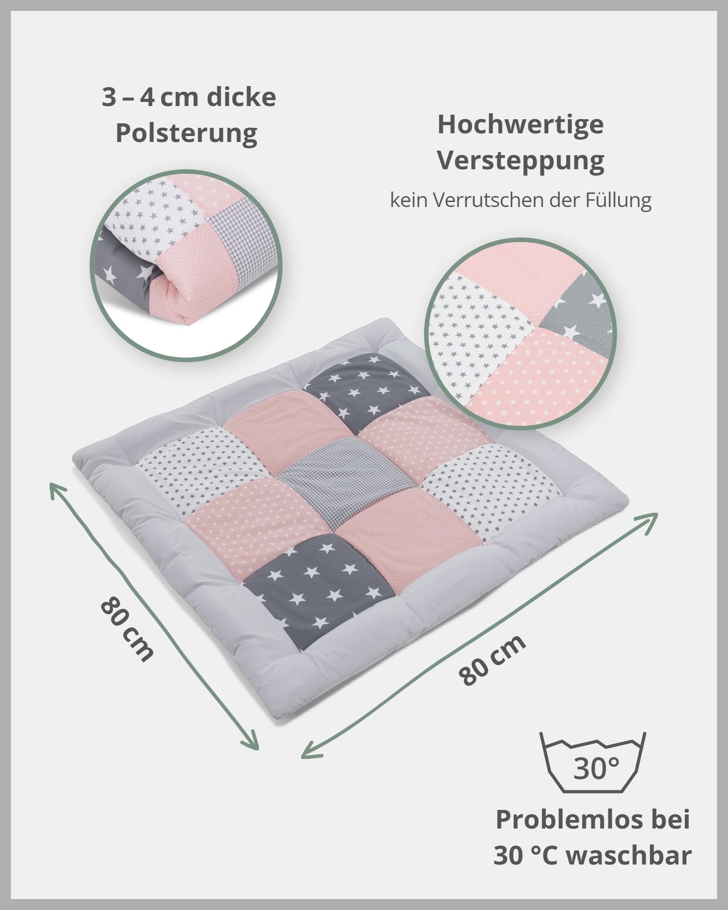 ULLENBOOM Krabbeldecke für Baby 80x80 cm, Outdoor-geeignet, 100% OEKO-TEX Materialien, Made in EU, Weich gepolstert, Eukalyptus - ideal als Spieldecke Baby - Meloni2