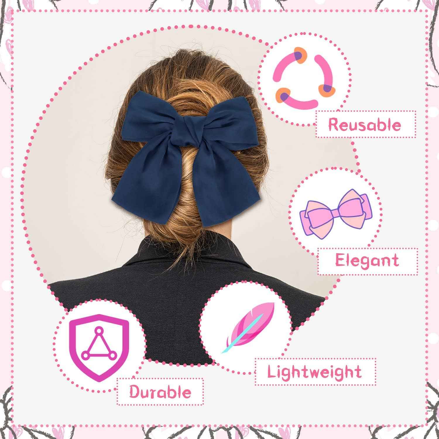 Bow Hair Clip, Pack of 2 Women Hair Bows Large Bow Hair Clip French Hair Clips Girls Hair Clips (Black + White)