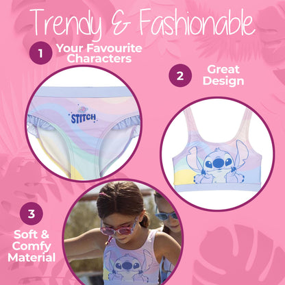 Stitch Bikini Mädchen – 2-teiliges Badeanzug-Set für Kinder mit Rüschen – Pastellfarben – Ideal für Strand & Pool – Badeanzug Stitch Design