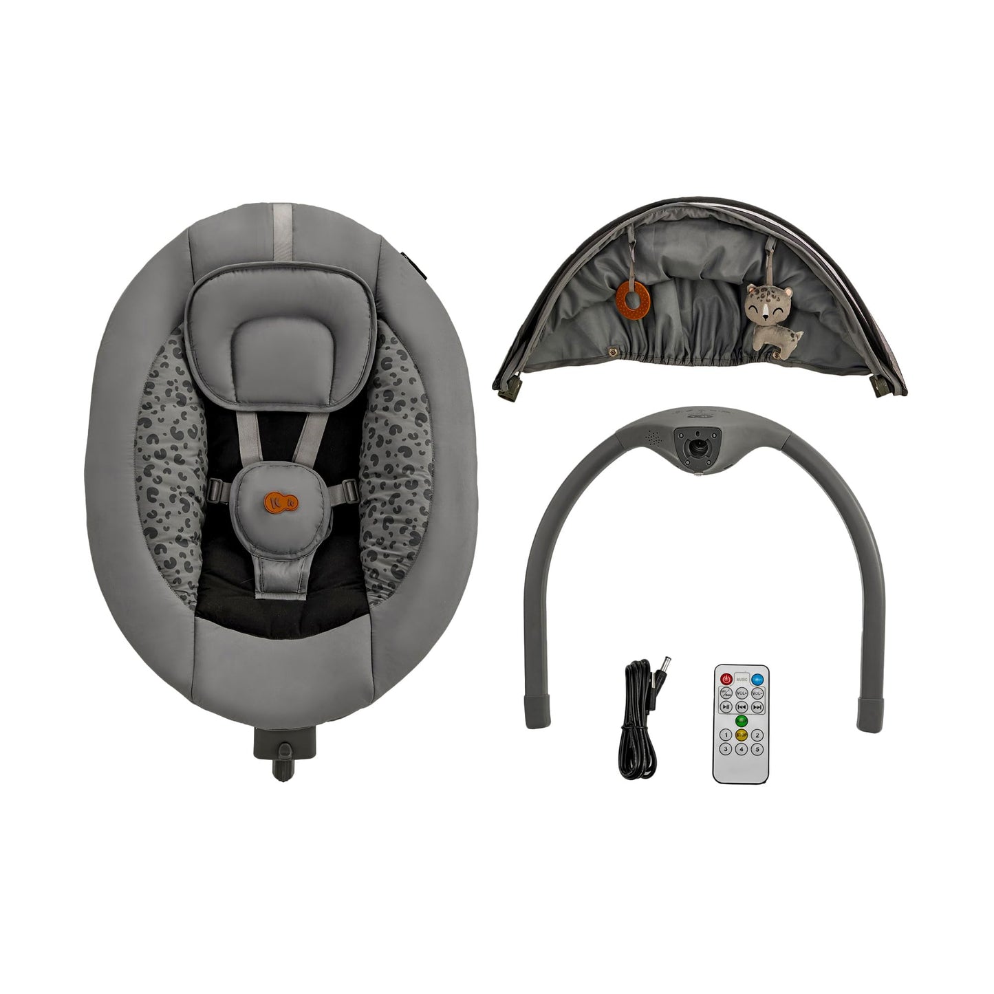 Kinderkraft LUMI 2 Babywippe, Elektrische Babyschaukel, Von der Geburt bis 9 Monate, Höhenverstellbar, 5 Schaukelmodi, 12 Melodien, Bogen mit Spielzeug, Dunkelgrau