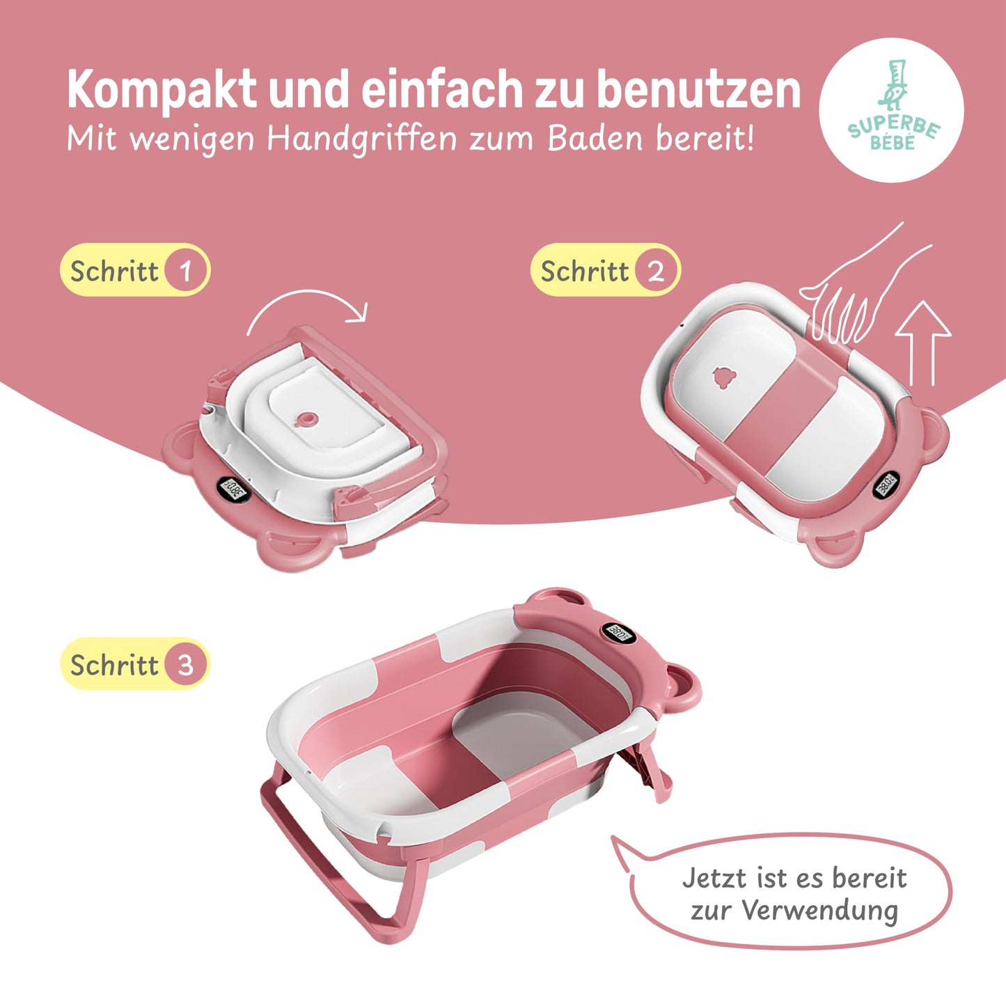 Faltbar Baby Badewanne Mit Rutschfestem Badekissen - Babywanne XXL Mit Baby Badewannensitz & Badethermometer - Von Der Geburt Bis 3 Jahre - Baby Bathtub - Geburtsgeschenke Für Mädchen & Jungen