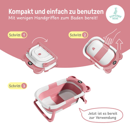 Faltbar Baby Badewanne Mit Rutschfestem Badekissen - Babywanne XXL Mit Baby Badewannensitz & Badethermometer - Von Der Geburt Bis 3 Jahre - Baby Bathtub - Geburtsgeschenke Für Mädchen & Jungen