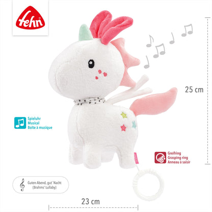 Fehn Spieluhr Baby Einschlafhilfe Schaf - Kuscheltier mit sanfter Einschlafhilfe Melodie "Guten Abend, gut´ Nacht" - Babyspielzeug für Unterwegs und Zuhause - Musikspielzeug für Babys und Kleinkinder