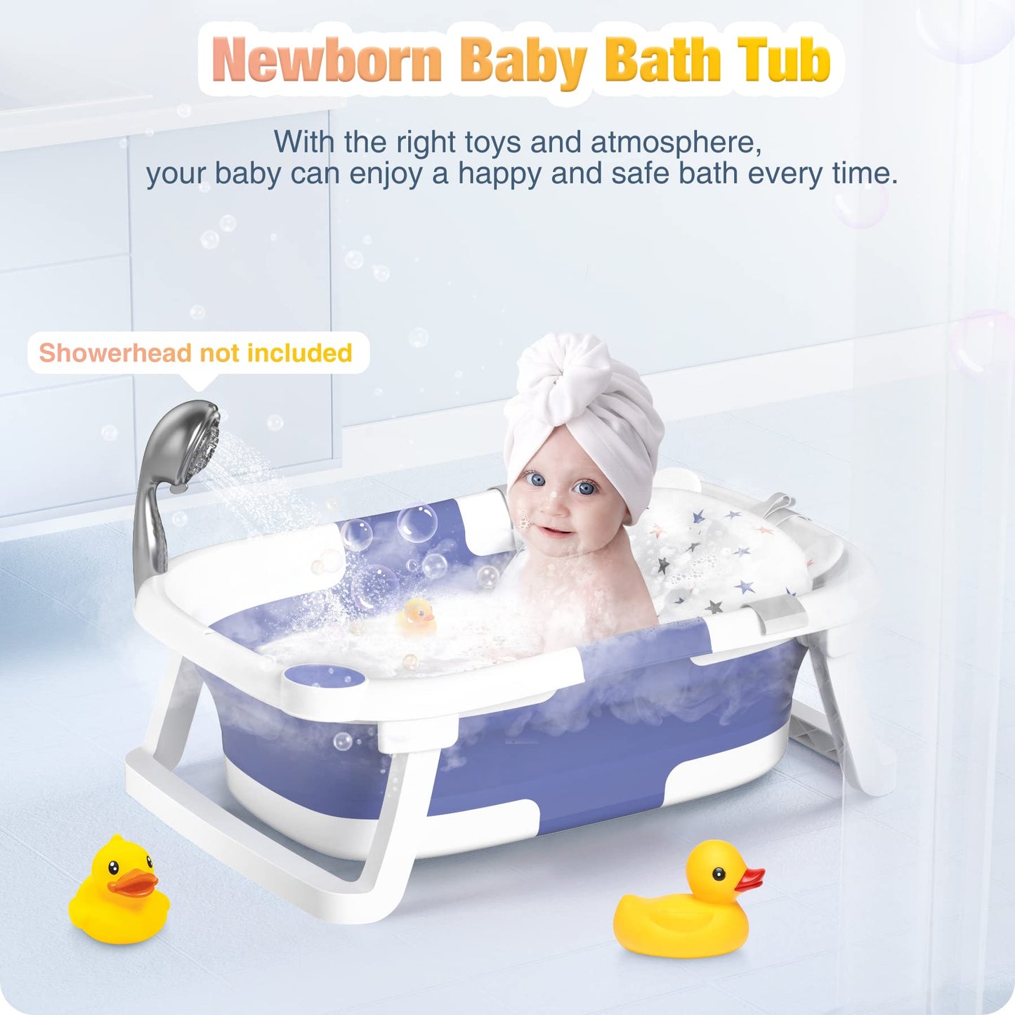 Rabb 1st Baby Badewanne Faltbare, Baby Bathtub Babywanne Faltbar Babybadewanne Tragbare Wanne für Neugeborene Kleinkinder mit Rutschfester Matte und Abflussloch (Kein Thermometer) (Grau)