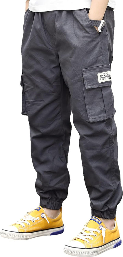 Deekynoop Children's Cargo Trousers Boys Twil Cargo Jogging Bottoms with Elastic Waistband