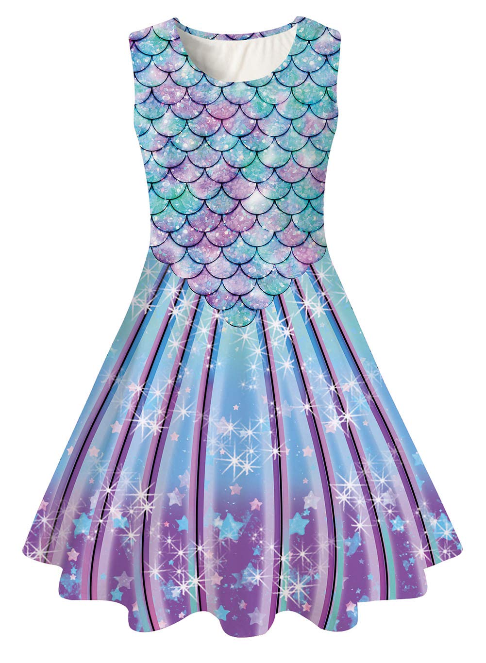 AIDEAONE Mädchenkleid Schmetterling A-Linie Ärmelloses Sommerkleid Buntes Kleid 4-12 Jahre