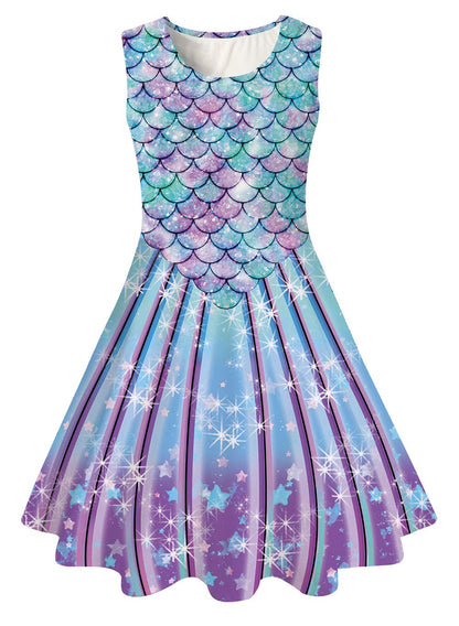 AIDEAONE Mädchenkleid Schmetterling A-Linie Ärmelloses Sommerkleid Buntes Kleid 4-12 Jahre