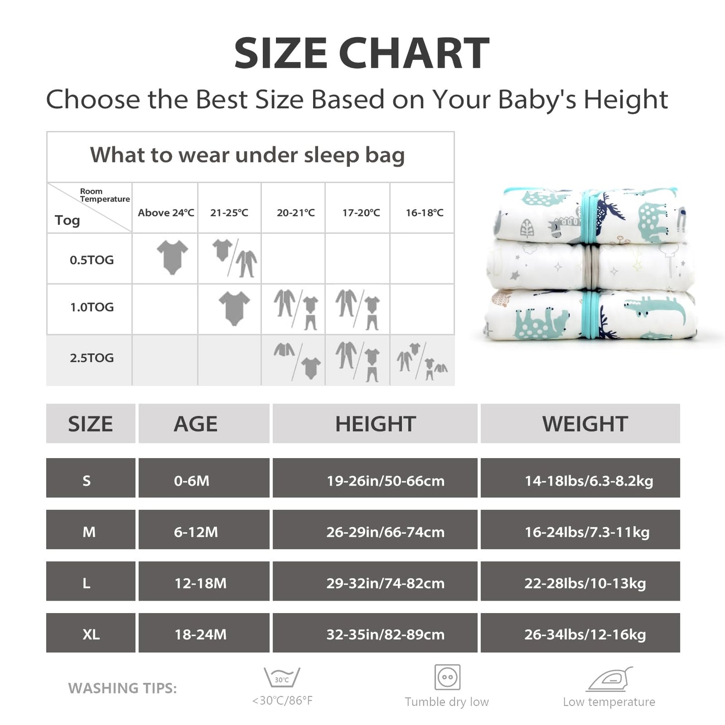 Mosebears Baby Sleeping Bag Winter 2.5 Tog, 100% Cotton Baby Winter Sleeping Bag for Babies 0-24 Months, M (6-12 Months)