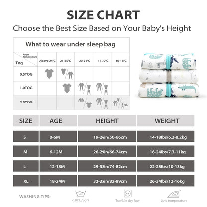 Mosebears Baby Sleeping Bag Winter 2.5 Tog, 100% Cotton Baby Winter Sleeping Bag for Babies 0-24 Months, M (6-12 Months)