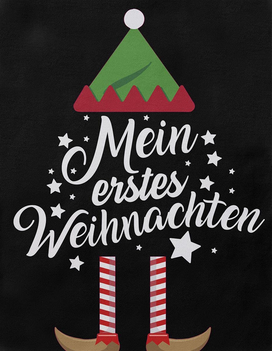Mikalino Baby Bodysuit with Saying in German for Boys, Girls, Unisex, Long Sleeve, Mein erstes Weihnachten Saying (Christmas Elf), Hand Printed in Germany, Handmade with Love