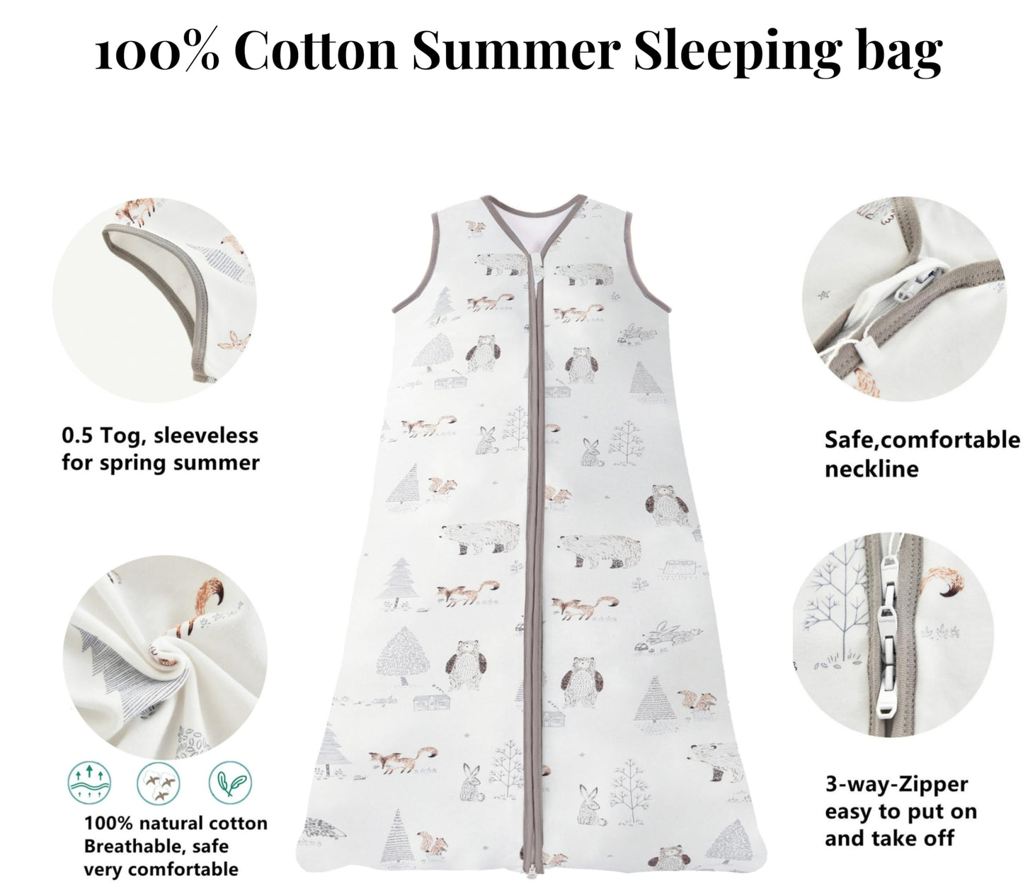Chilsuessy Summer Baby Sleeping Bag, Small Children’s Sleeveless Pyjamas for Summer and Spring, 100 % Cotton