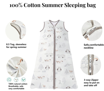 Chilsuessy Summer Baby Sleeping Bag, Small Children’s Sleeveless Pyjamas for Summer and Spring, 100 % Cotton