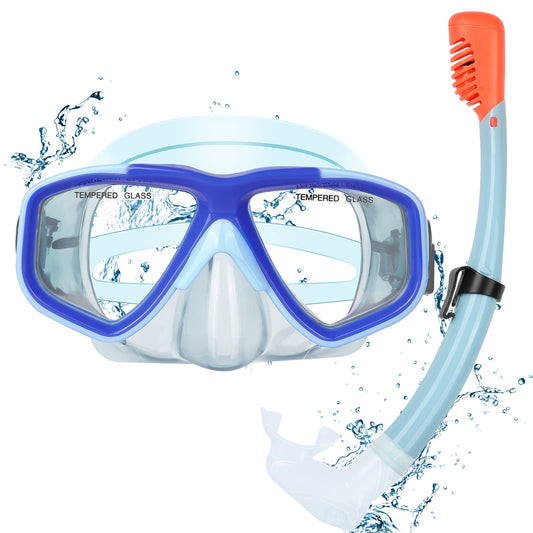 KUYOU Taucherbrille Kinder mit Schnorchel Schnorchelset Schwimmbrille Schnorchelmaske 7-13 Jahre, Dry Top System, Panorama-Weitblick