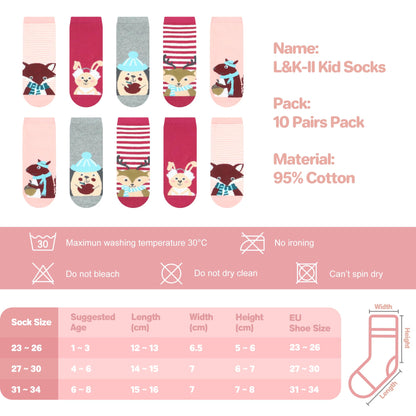 L&K-II 10er Kindersocken Mädchen Sneakersocken Baumwolle Mehrfarbig bunt Frühling Herbst 2823