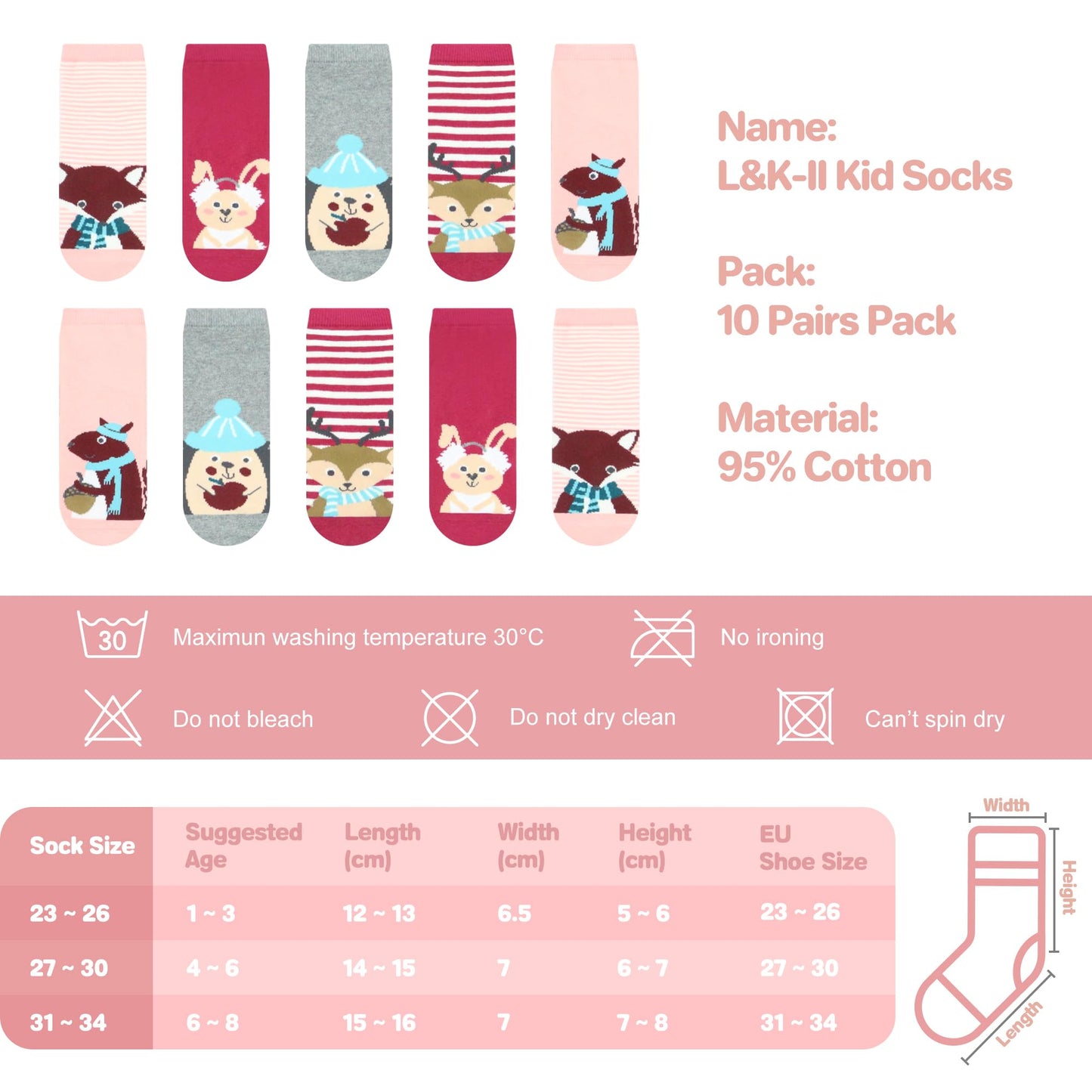 L&K-II 10er Kindersocken Mädchen Sneakersocken Baumwolle Mehrfarbig bunt Frühling Herbst 2823