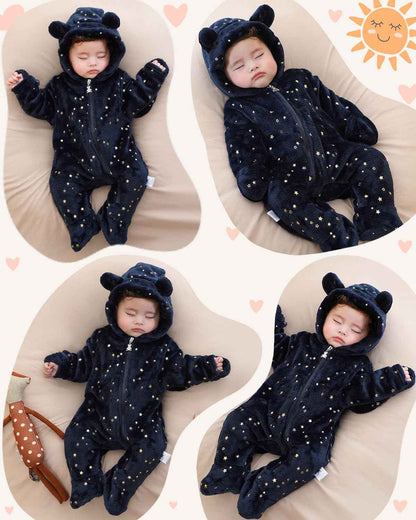 WYTbaby Baby Jumpsuit Winter Fleece Snowsuit Baby Warm Romper with Hood Autumn Winter for Boys Girls 0-12 Months