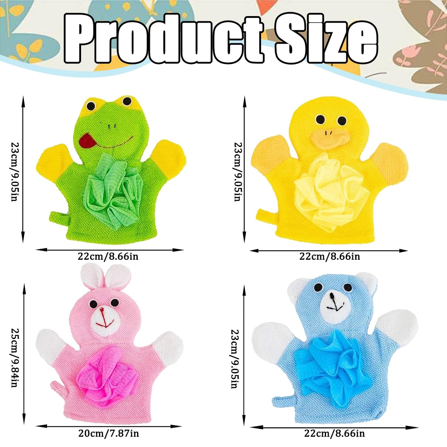 Wash Mitt with Animal Motif, Pack of 4 Wash Cloths Baby, Baby Bath Gloves, Baby Wash Cloths with Animal Motif, Baby Wash Cloth, Cartoon Baby Bath Glove, for Toddlers, Children, Bathroom, Shower