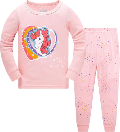 TEDD Girls' Pyjamas, Cotton, Cute, Unicorn, Long Sleeves, Two-Piece Pyjamas Set, Kids’ Sleepwear, Winter, Christmas, Sizes 1-12 Years