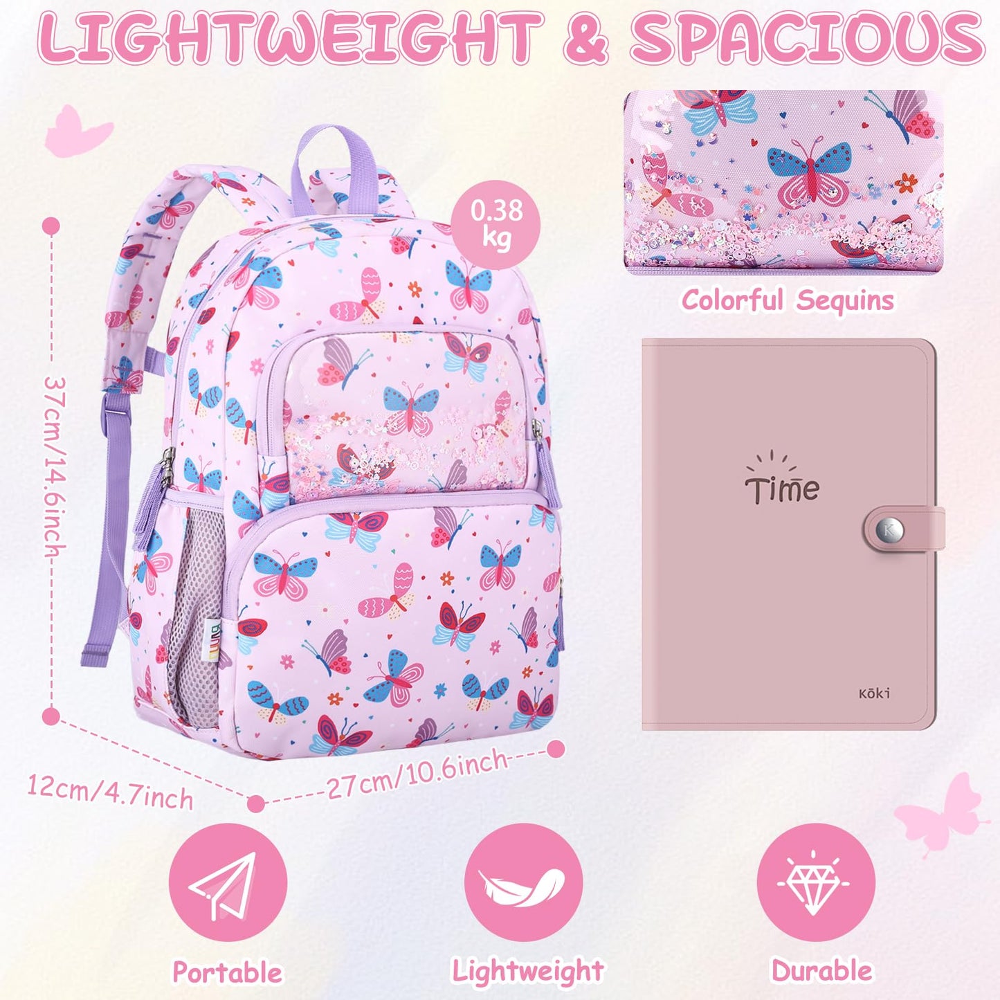 Kinderrucksack für Mädchen 5–8 Jahre, 12L Leichter & Wasserabweisender mit Brustgurt, Perfekt für Vorschule & Grundschule，Regenbogen