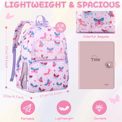 Kinderrucksack für Mädchen 5–8 Jahre, 12L Leichter & Wasserabweisender mit Brustgurt, Perfekt für Vorschule & Grundschule，Regenbogen