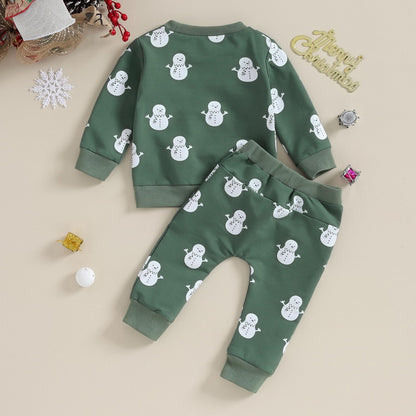 Baby Boys Girls Outfit Snow Sweatshirt + Trousers Two Piece Set Christmas New Year Baby Newborn Clothing