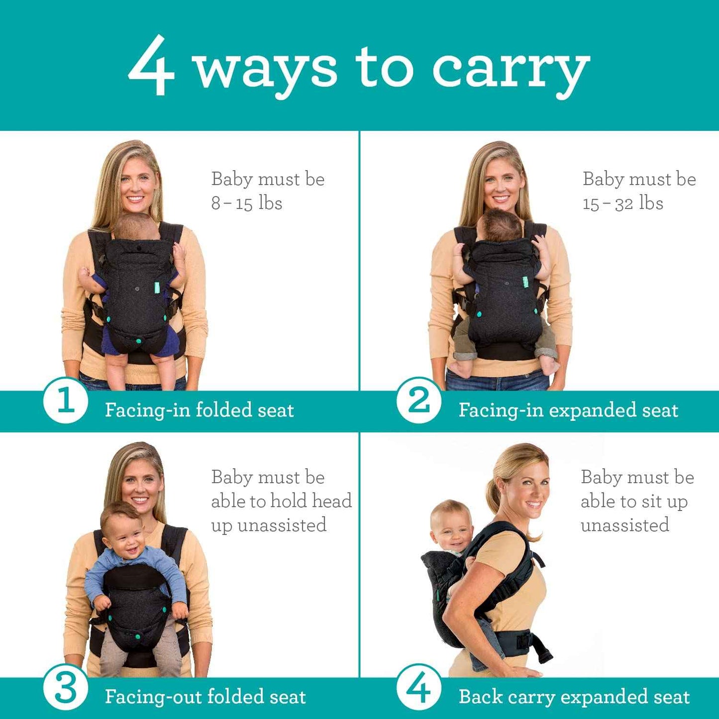 Infantino Flip Advanced 4-in-1 Babytrage, Ergonomisch, Umwandelbar, mit Blickrichtung Nach Innen und Außen, Vorne und Hinten Tragbar für Neugeborene bis Kleinkinder von 3,6-14,5 kg, Grau