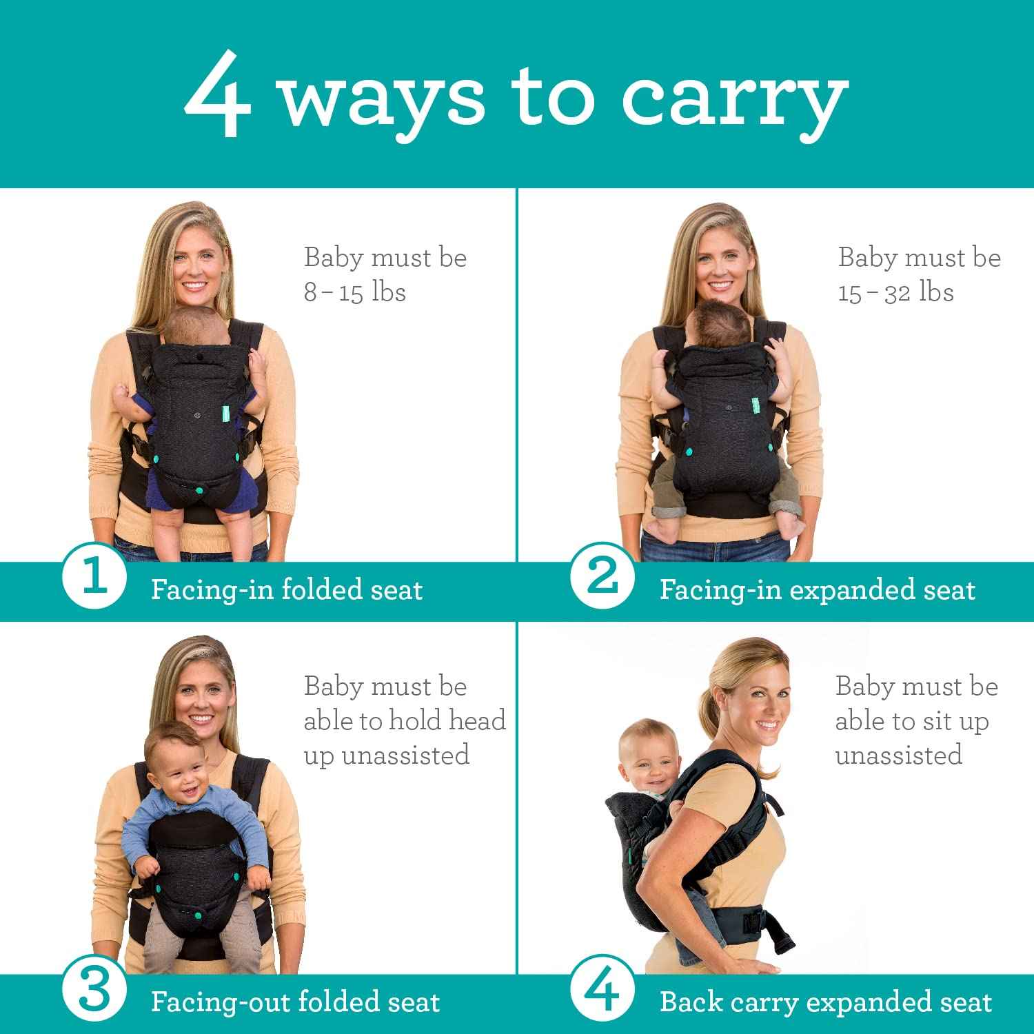 Infantino Flip Advanced 4-in-1 Babytrage, Ergonomisch, Umwandelbar, mit Blickrichtung Nach Innen und Außen, Vorne und Hinten Tragbar für Neugeborene bis Kleinkinder von 3,6-14,5 kg, Grau