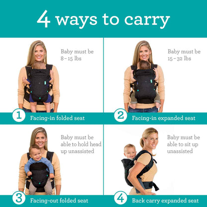 Infantino Flip Advanced 4-in-1 Babytrage, Ergonomisch, Umwandelbar, mit Blickrichtung Nach Innen und Außen, Vorne und Hinten Tragbar für Neugeborene bis Kleinkinder von 3,6-14,5 kg, Grau