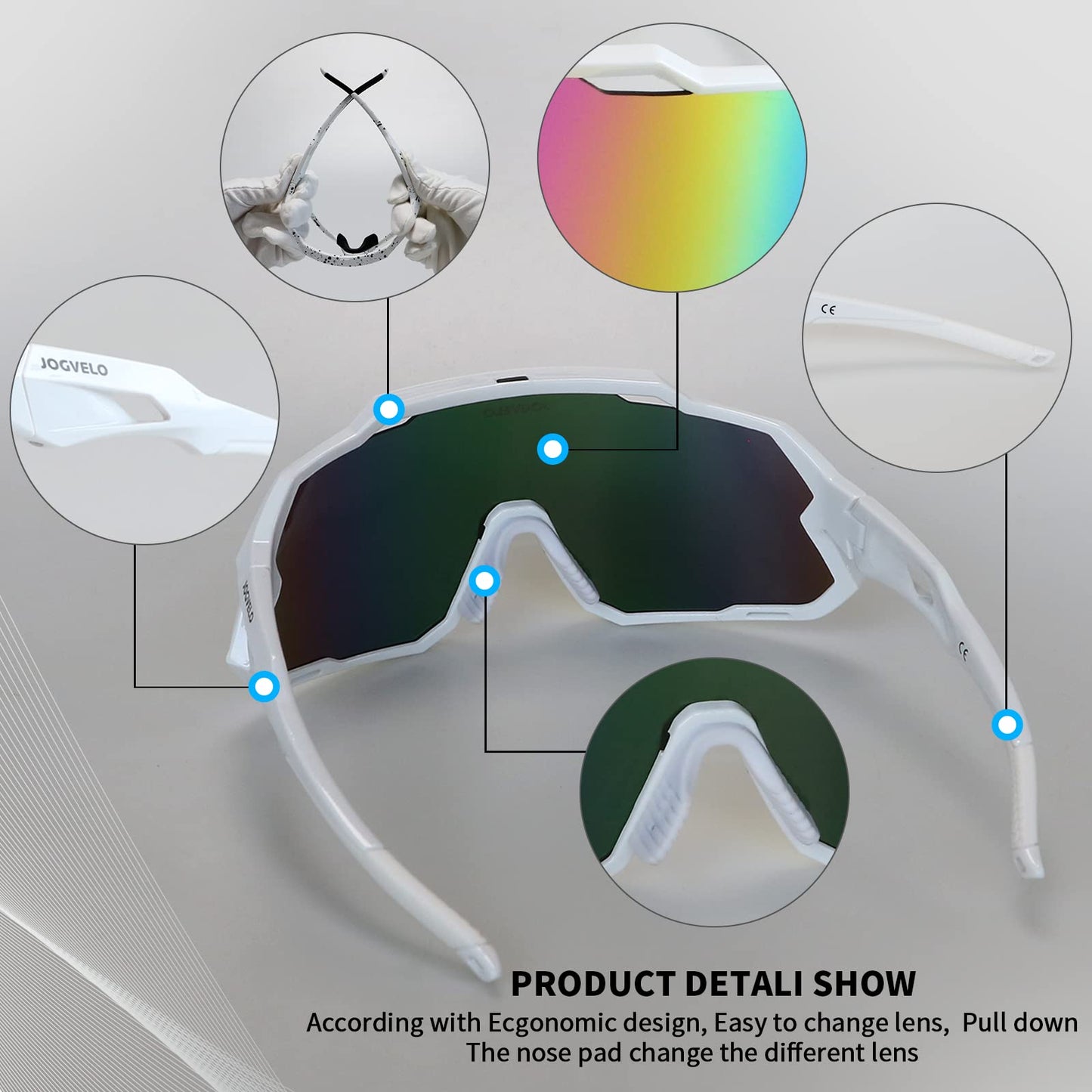 JOGVELO Polarisierte Sonnenbrille, Fahrradbrille Herren Damen mit 3 Wechselgläsern Sportbrillen Radbrille für Radfahren Laufen Angeln