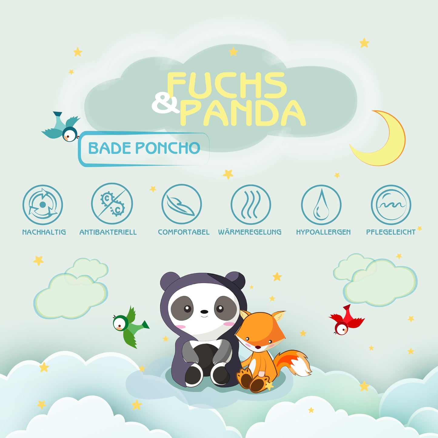 Fuchs&Panda® Badeponcho Kinder EXTRA warm, weich & kuschelig (100% Bambus) | Badeponcho Baby | Handtuch Poncho Kinder mit toller Geschenkverpackung (Kupfer-grün)