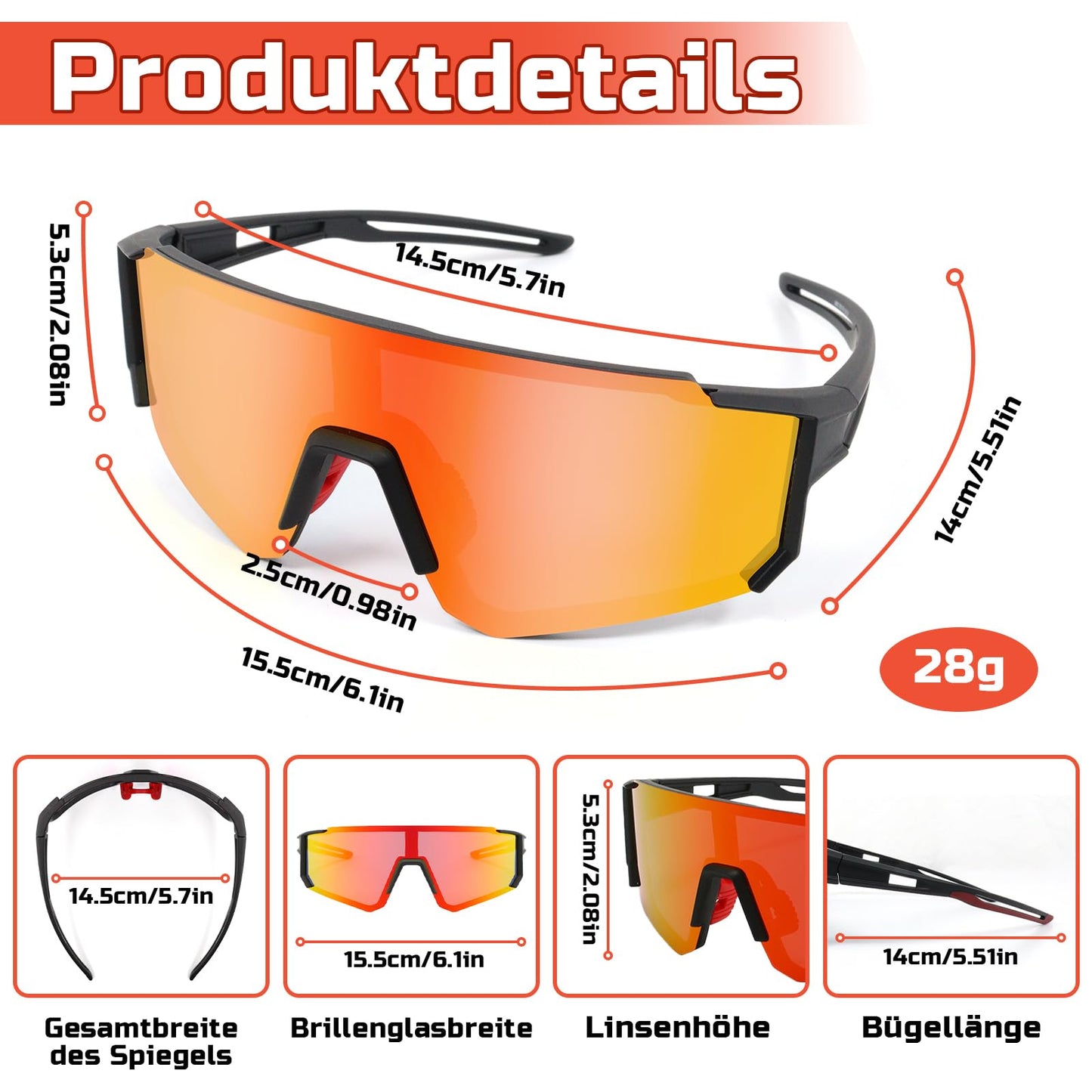 Rosedreamer Schnelle Brille Sport Sonnenbrille Herren Damen Polarisierte Sonnenbrille Fahrradbrille Laufbrille für MTB Rennrad Radfahren Biking Ski FahrradLaufen mit UV400 Schutzbrille