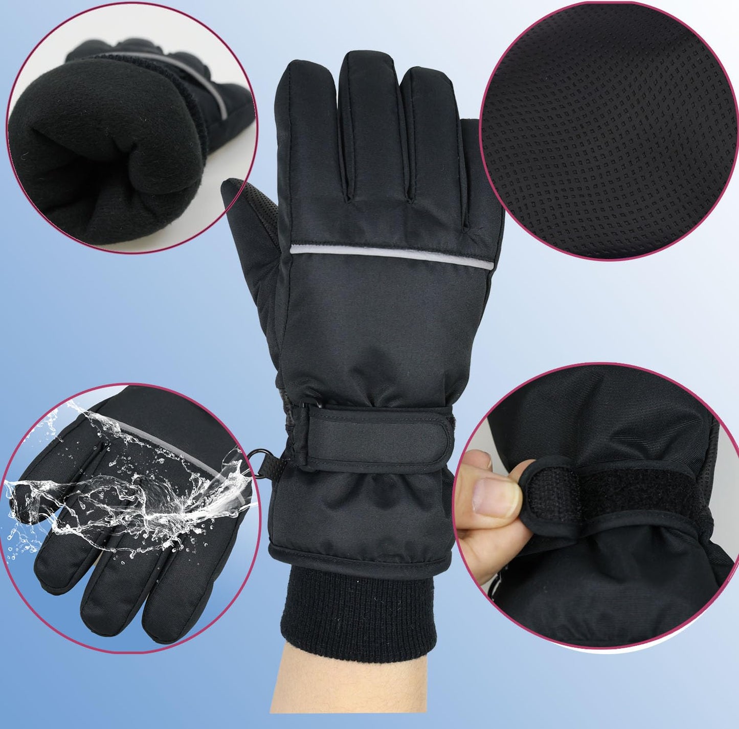 FAYHIJUN Children's Winter Snow Gloves Ski Gloves for 1-13 Years Girls Boys PU Palm Waterproof Windproof Warm Fleece Winter Gloves Cycling Gloves