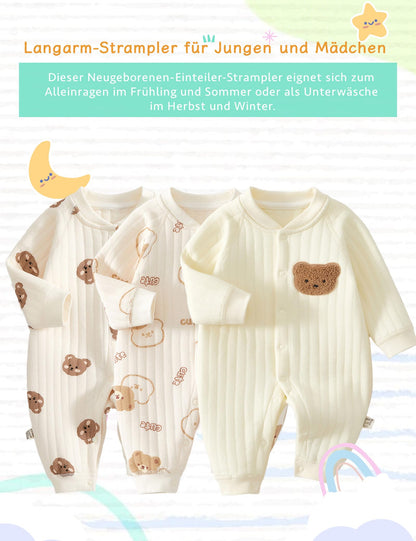 Neugeborener Unisex Strampler, Langarm-Overall, 100 % Baumwolle, weich und bequem, für Babys, Oberbekleidung und Nachtwäsche, geeignet für alle Jahreszeiten
