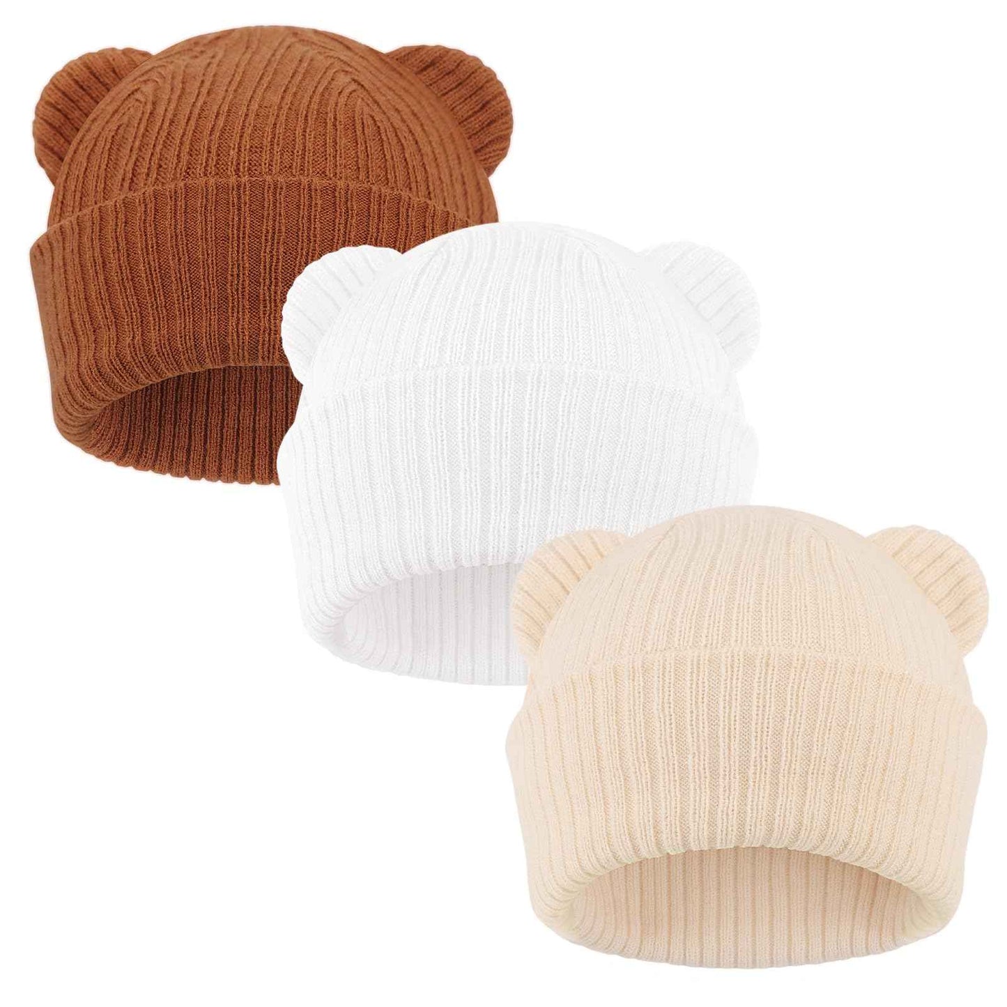 DRESHOW Toddler Beanie Baby Winter Hats Baby Soft Knitting Cute Bear Ears Hat for Boys Girls Warm Hat Hats for 0 Months - 24 Months