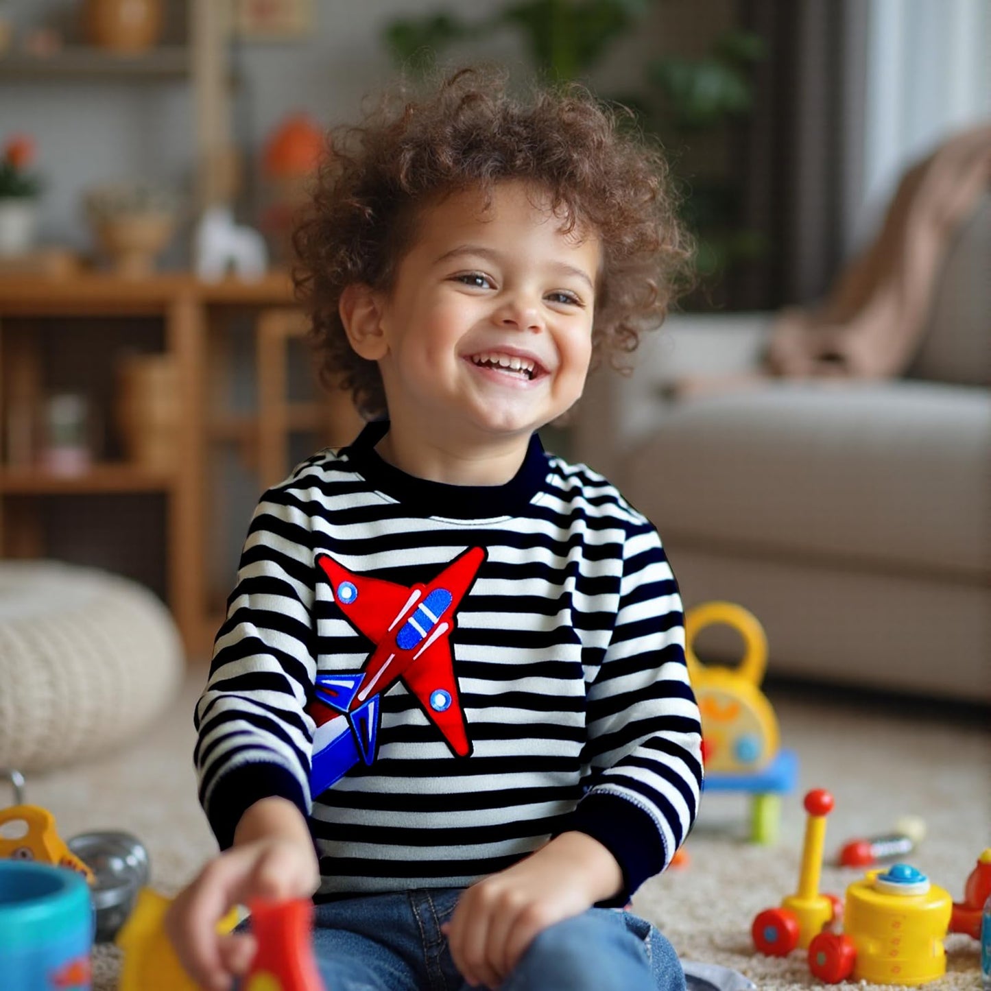 Boys' Pullover Sweatshirt Kids Casual Long Sleeve Tops Animal Aeroplane Winter Warm Striped Tops Age 2-7 Years