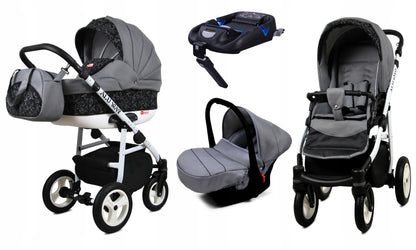 BabyLux® Kinderwagen Set 4 in 1 - Alu Way - incl. Babywanne, Buggy Sportsitz, Auto-Babyschale, ISOFIX-Basisstation - Autositz - Kinderwagenset - Kombikinderwagen mit Wickeltasche usw.