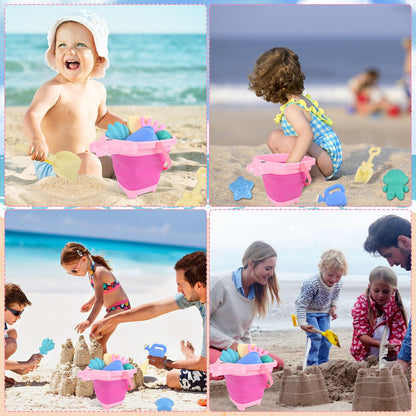Euakee Sand Toy for Children, 11 Pieces Sand Toys with Foldable Bucket, Sanity Toy Set, Sand Toy Beach, Sandpit Toy for Children 3 4 5 6 7 Years (Orange)