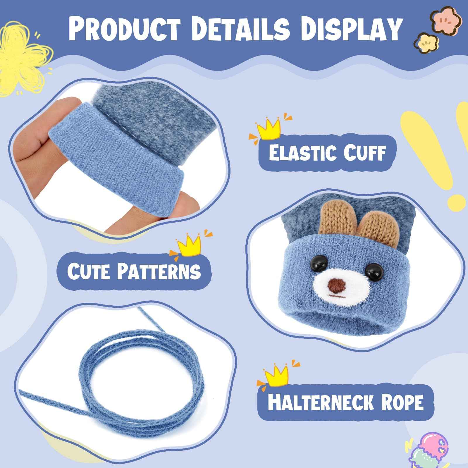 Becellen Fäustlinge Baby, Warme Weiche Kleinkind Strickhandschuhe mit Schlüsselband Niedliche Cartoon-Musterdesign Fäustlinge Baby Doppelt Winter Handschuhe für 0-3 Jahre Jungen Mädchen