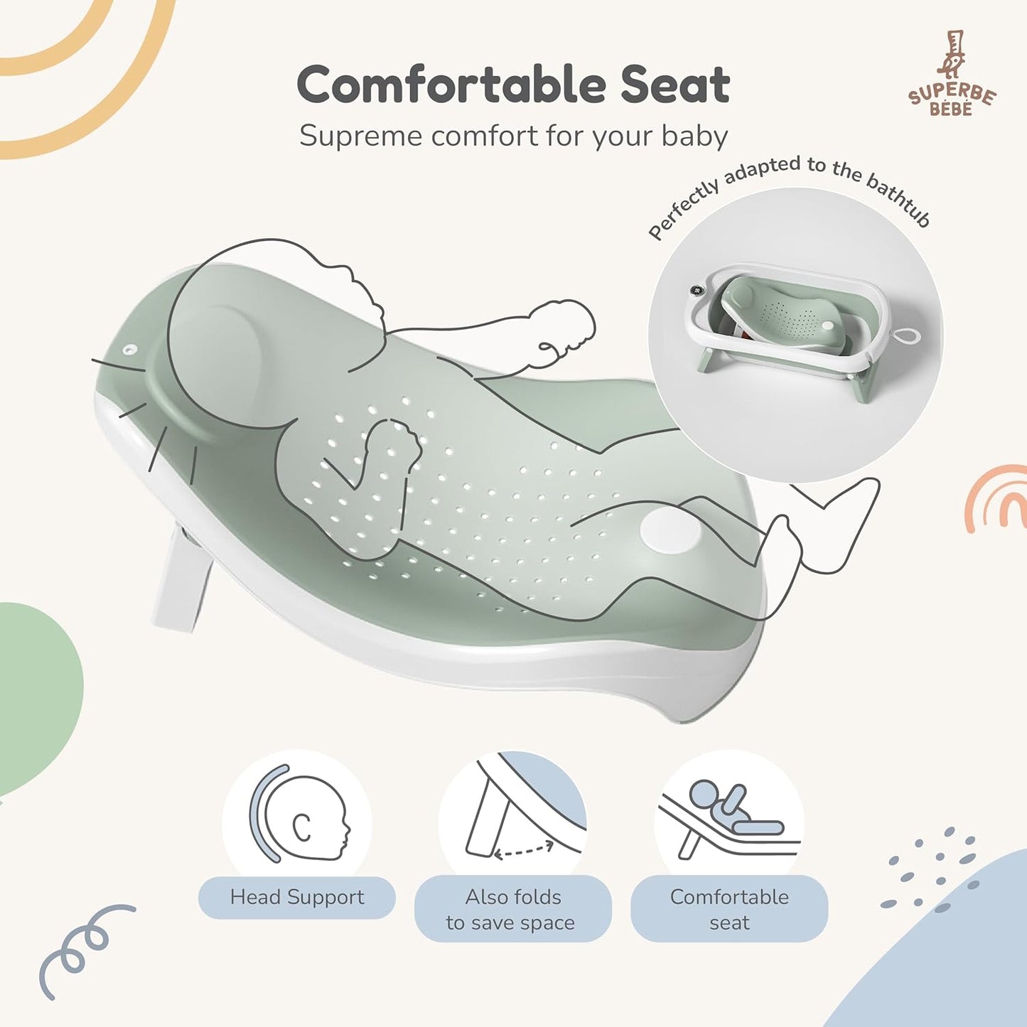 Faltbar Baby Badewanne Mit Rutschfestem Badewannensitz - Babywanne Xxl Mit Badethermometer - Von Der Geburt Bis 3 Jahre - Baby Bathtub - Babygeschenk - Geburtsgeschenke Für Mädchen & Jungen