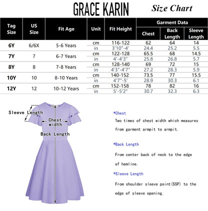 GRACE KARIN Girls Summer Dress Ruffle Short Sleeve Casual A-Line Princess Dress with Pockets Wedding Flower Girl Dresses 