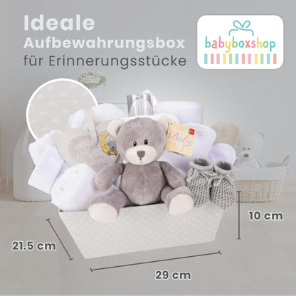 Baby Box Shop 14 Baby Gifts for Birth Boy, Ideal for Baby Showers, Baby Shower Gifts, with New Baby Essentials for Newborn Boys and a Blue Plush Teddy Bear
