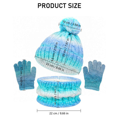 Children's Hat Scarf Gloves Set - 3-in-1 Winter Knitted Hat Scarf and Gloves Set for Children with Pom Pom Beanie, Neck Warmer & Mittens for Boys Girls Age 3-10 Years