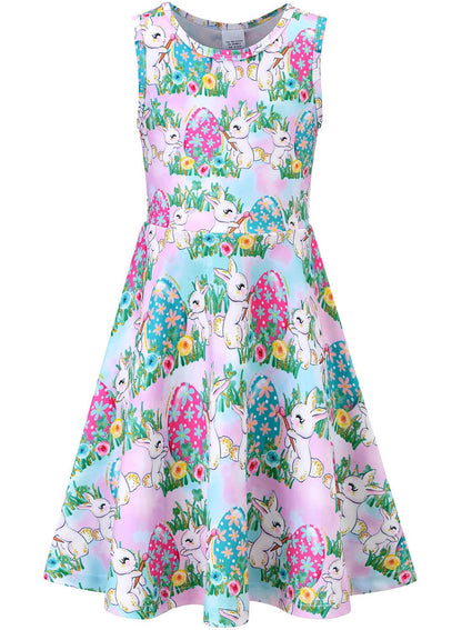 kids4ever Mädchen Kleid Ärmellos Sommerkleid Rundhals A-Linie Swing Kleid Meerjungfrau Galaxie Prinzessin Party Geburtstag 4-12 Jahre