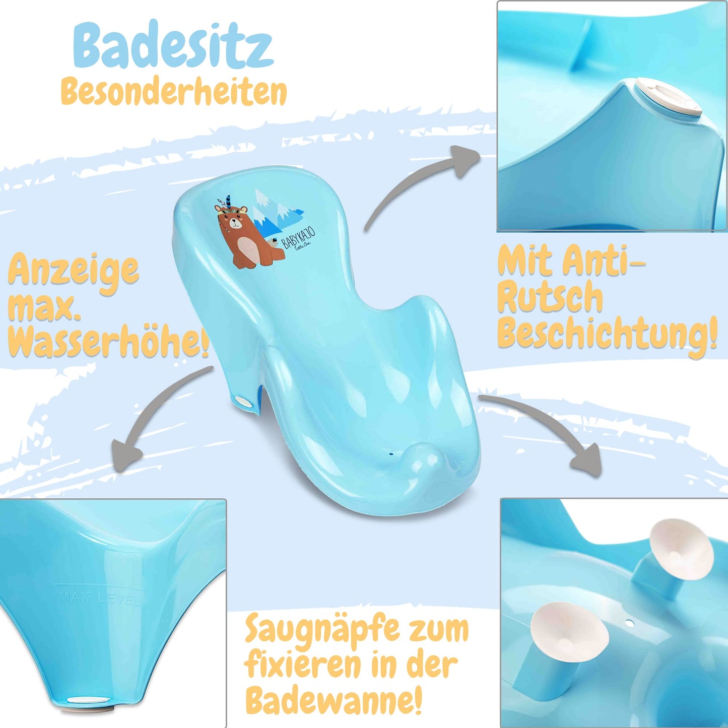 Baby Badewanne mit Gestell 4 Set TÜV Rheinland zertifiziert! Babybadewannen + Baby Badewannensitz +Abfluss + Gestell - Babywanne mit Ständer! Baby Pflegeset für Neugeborene.