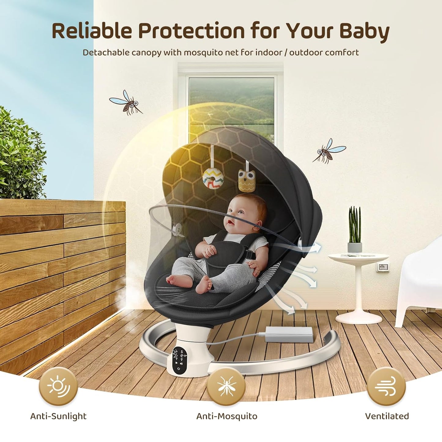 Ixdregan Electric Baby Rocker - App & Remote Control Baby Swing Electric with 3 Timers, 5 Swing Speeds, 10 Music, Bluetooth Connection, Soft Padded Baby Rocker (App Black)