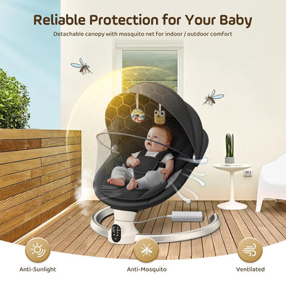 Ixdregan Electric Baby Rocker - App & Remote Control Baby Swing Electric with 3 Timers, 5 Swing Speeds, 10 Music, Bluetooth Connection, Soft Padded Baby Rocker (App Black)