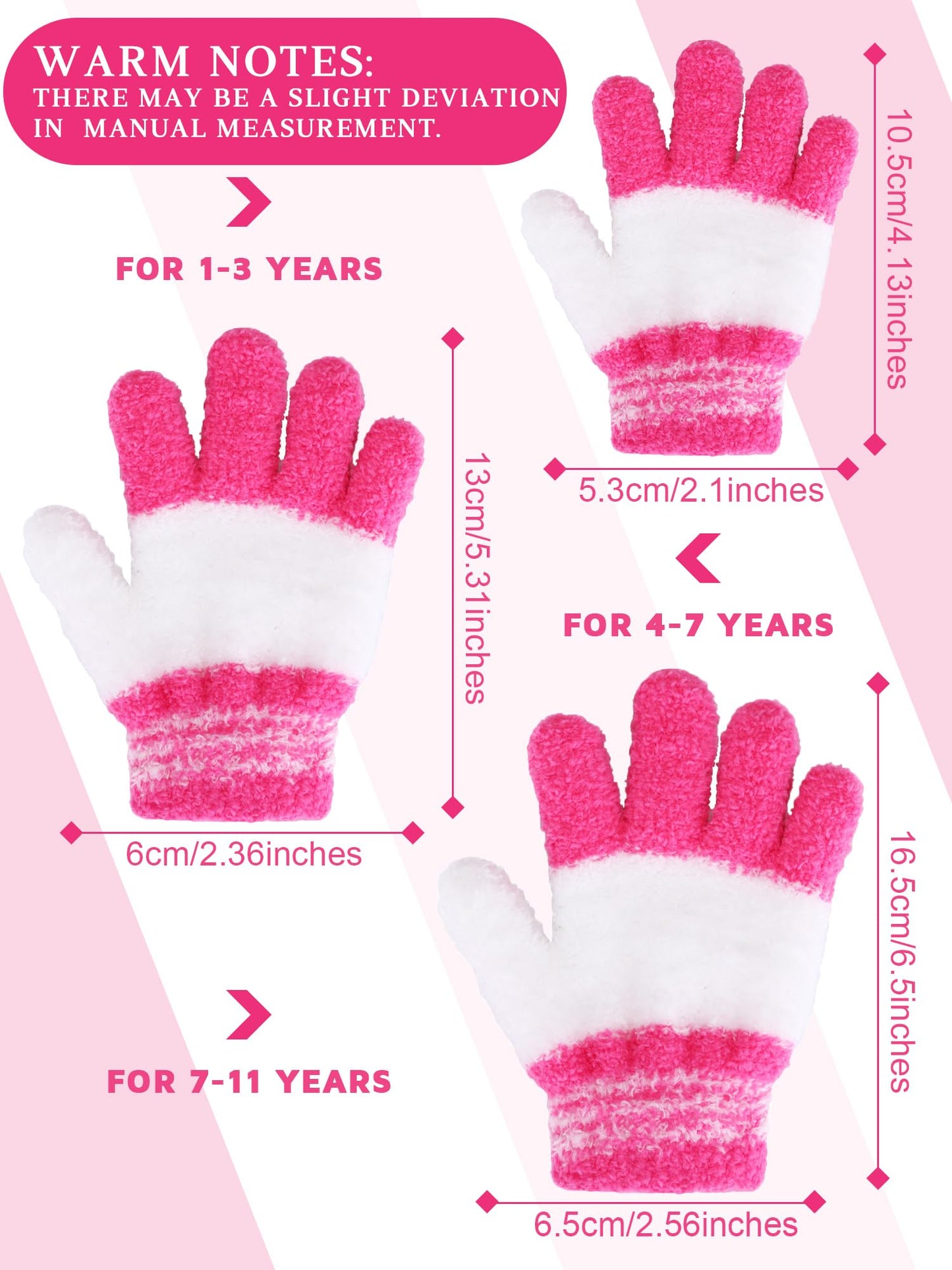Geyoga 3 Paar Kinder Strickhandschuhe Winter Vollfinger Handschuhe