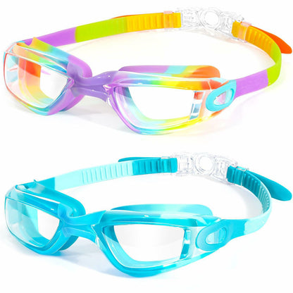 faliring Schwimmbrille Kinder, 2 Stück taucherbrille kinder Junior 3-15 Jahre, Gläsern Wassersport Schwimmbrillen Swimming Goggles Geschenke für Mädchen Jungen