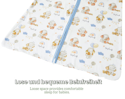 Chilsuessy Children's Sleeping Bag 1.5 Tog Pack of 2 Baby Sleeping Bag Made of 100% Cotton, Baby All-Year Sleeping Bag Pyjamas for Boys and Girls, 1.5 Tog/Elephant Lion + Green, 110 cm / Baby Height